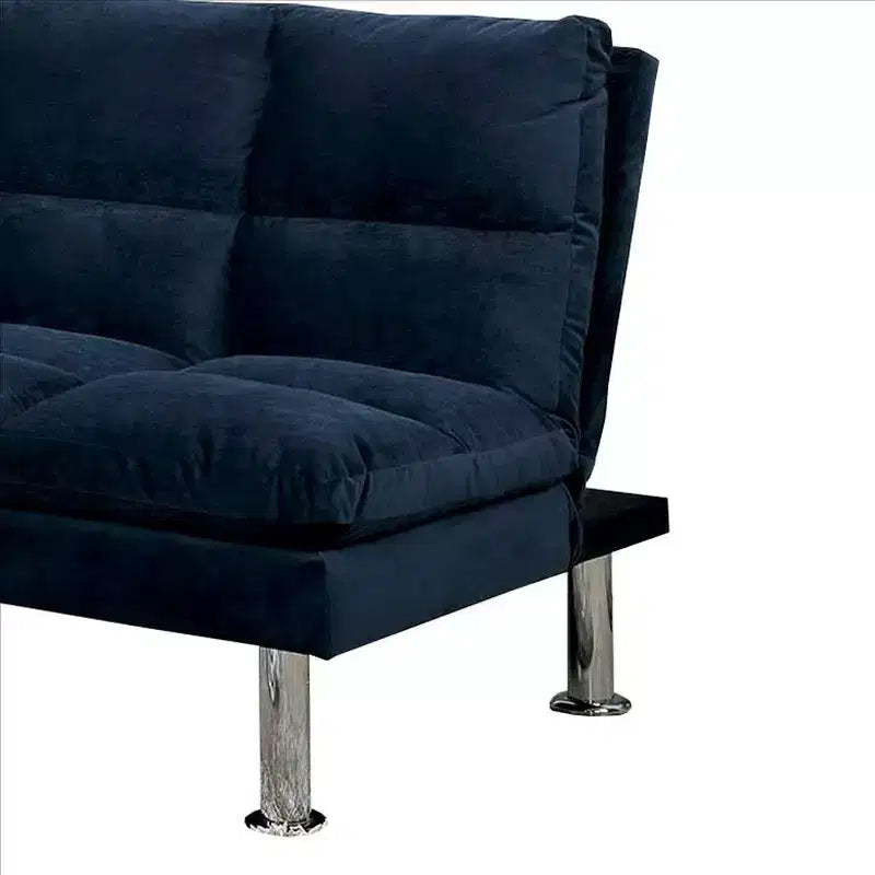 Canapé avec assise capitonnée et pieds en métal, bleu