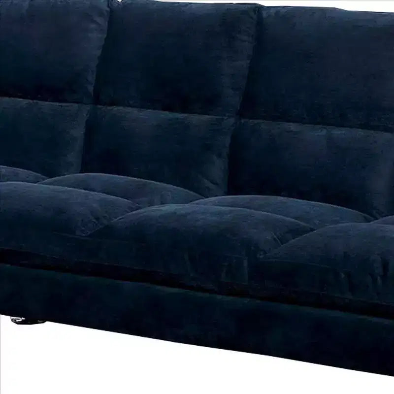 Canapé avec assise capitonnée et pieds en métal, bleu