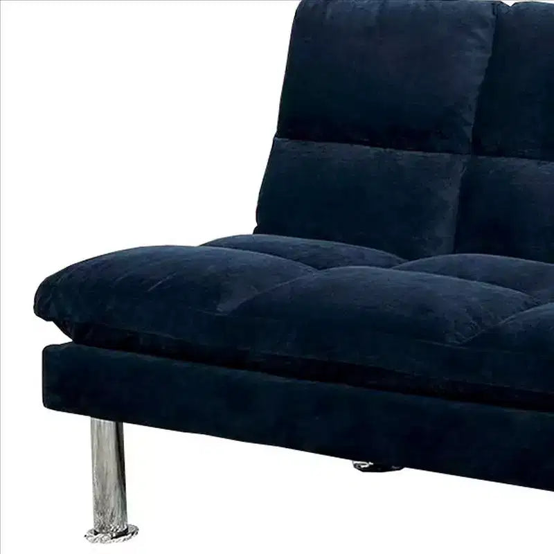 Canapé avec assise capitonnée et pieds en métal, bleu