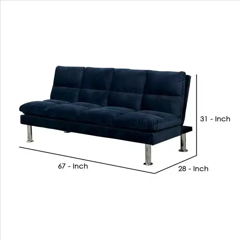Canapé avec assise capitonnée et pieds en métal, bleu