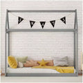 Twin Size Wooden House Floor Bed with Roof - Easy Assembly, No Box Spring Needed for Kids