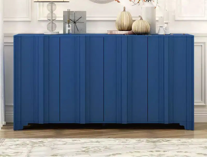 TUYOHW Modern 4-Door Sideboard,Storage Cabinet with Linear Accents,Pine Veneer,Triangular Legs,Console Cabinet for Living Room,Entryway,Study
