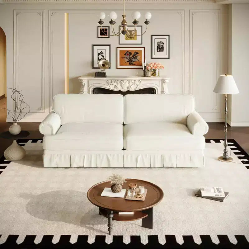 MAYEERTY 74 Luxuriously Comfortable 3 Seater Cloud Couch, Oxford Fabric Sofa with Rolled Arms & Pleated Skirt Design Beige