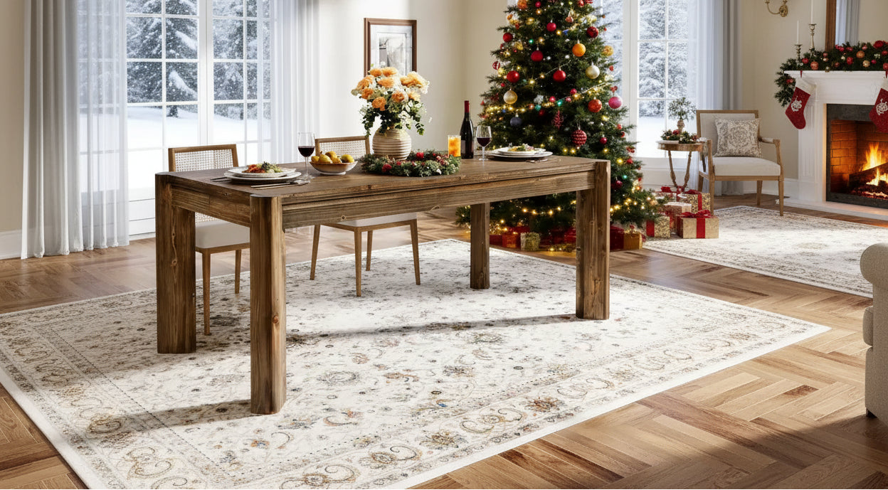Lantine 63 Solid Wood Dining Table for 6 People, Farmhouse Kitchen Table with Heavy Duty Legs for Dining Room, Easy Assembly