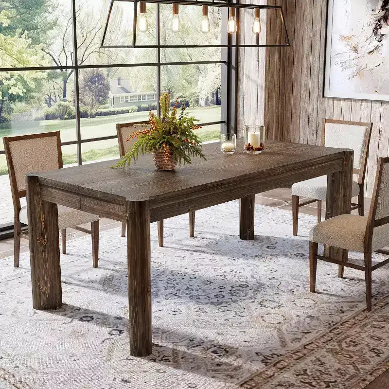 Table à manger en bois massif de 63 pouces pour 6 personnes, table de cuisine de style ferme avec pieds robustes pour salle à manger, montage facile