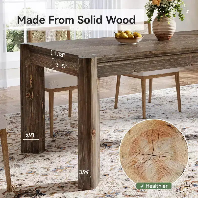 Table à manger en bois massif de 63 pouces pour 6 personnes, table de cuisine de style ferme avec pieds robustes pour salle à manger, montage facile
