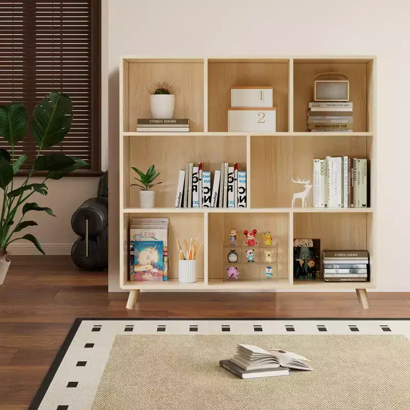 Pine Wood 8-Compartment Storage Cabinet, 44L x44 H Fixed Shelves Organizer for Books/Toys/Home Dcor, Modern Wooden Bookcase