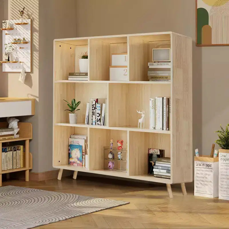 Meuble de rangement en pin à 8 compartiments, organisateur à étagères fixes de 44L x 44H pour livres/jouets/décoration intérieure, bibliothèque moderne en bois