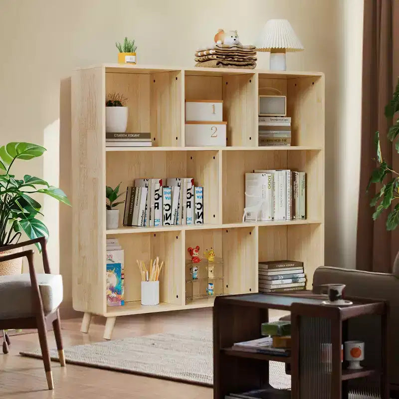 Meuble de rangement en pin à 8 compartiments, organisateur à étagères fixes de 44L x 44H pour livres/jouets/décoration intérieure, bibliothèque moderne en bois