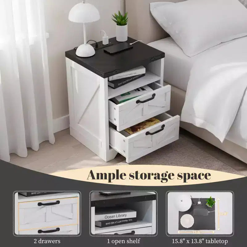 Table d'appoint de ferme avec station de recharge, port USB et port Type-C, table de chevet moderne pour chambre à coucher, salon, bureau, armoire de chevet