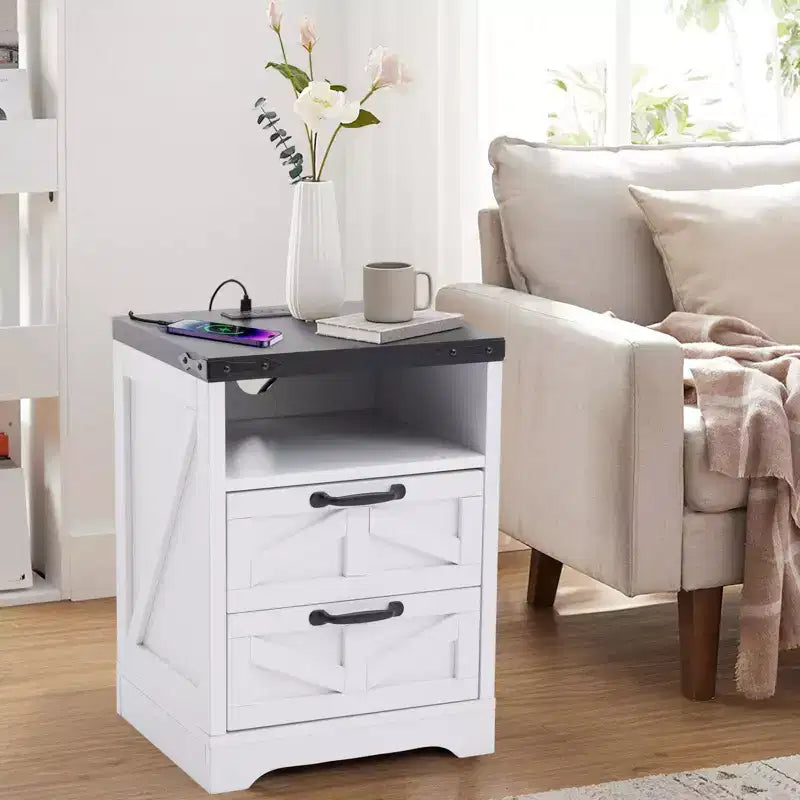 Table d'appoint de ferme avec station de recharge, port USB et port Type-C, table de chevet moderne pour chambre à coucher, salon, bureau, armoire de chevet