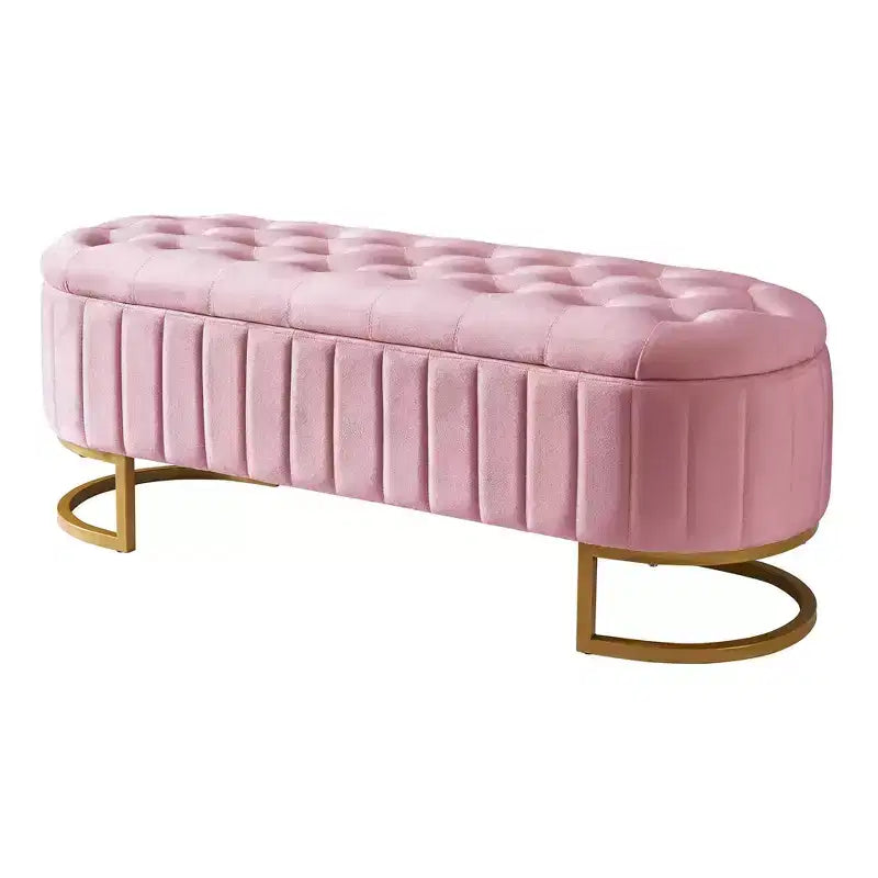 Banc de rangement élégant rembourré avec capitonnage, banc d'entrée avec pieds en métal, banc de bout de lit facile à assembler pour chambre à coucher