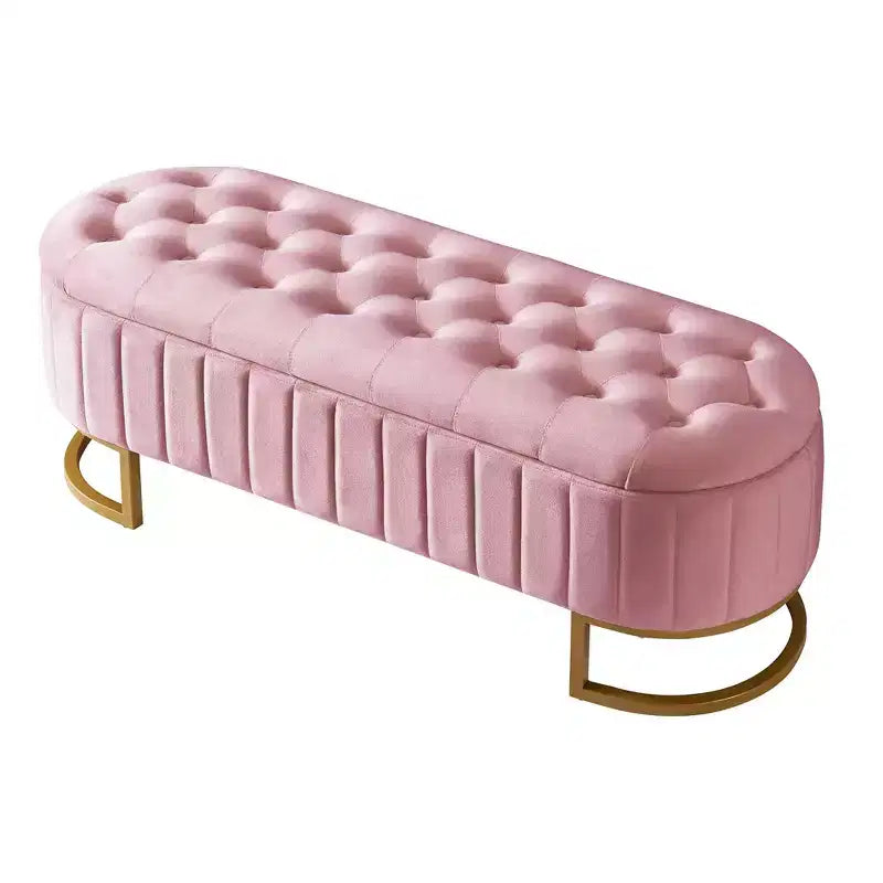 Banc de rangement élégant rembourré avec capitonnage, banc d'entrée avec pieds en métal, banc de bout de lit facile à assembler pour chambre à coucher