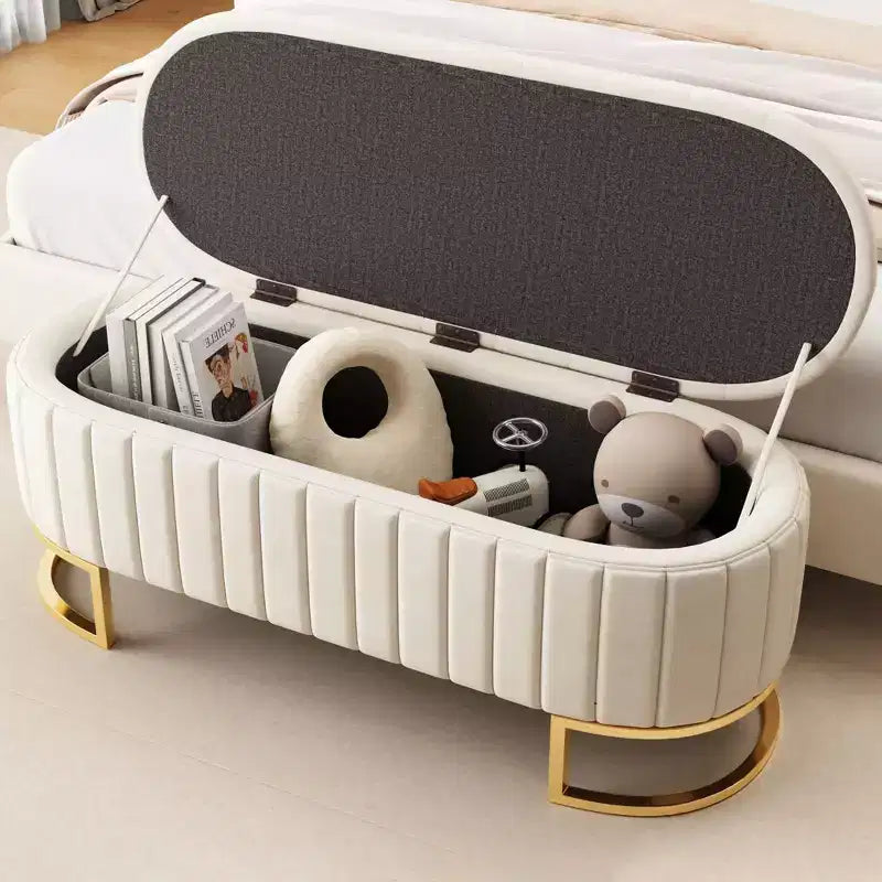 Banc de rangement élégant rembourré avec capitonnage, banc d'entrée avec pieds en métal, banc de bout de lit facile à assembler pour chambre à coucher