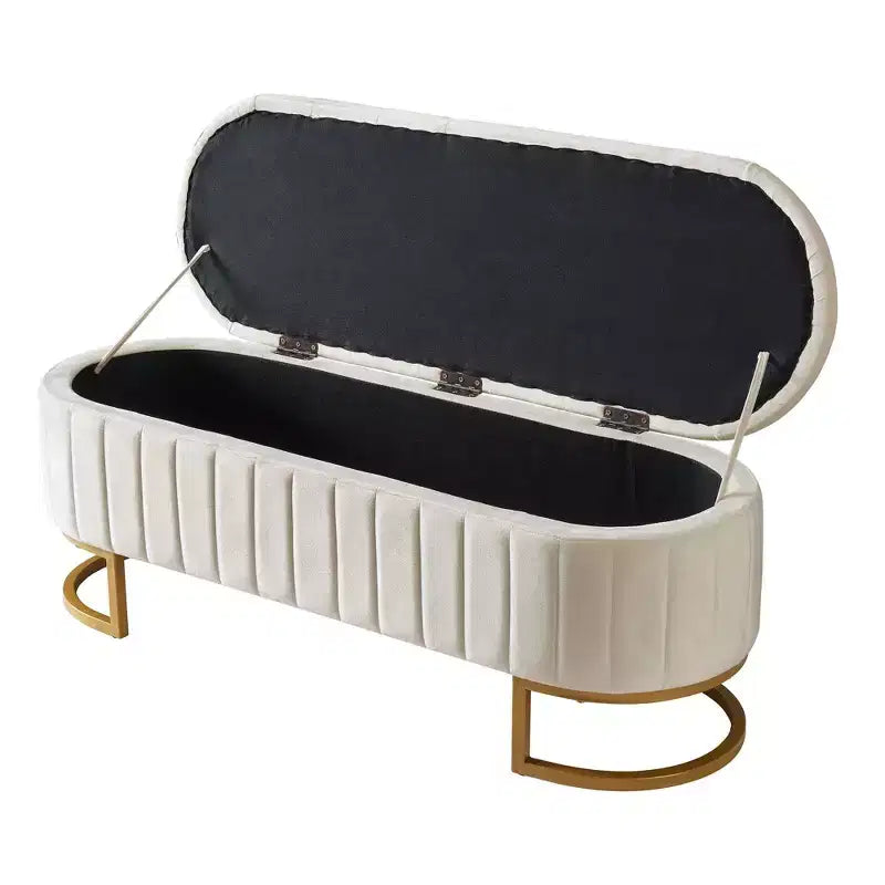 Banc de rangement élégant rembourré avec capitonnage, banc d'entrée avec pieds en métal, banc de bout de lit facile à assembler pour chambre à coucher