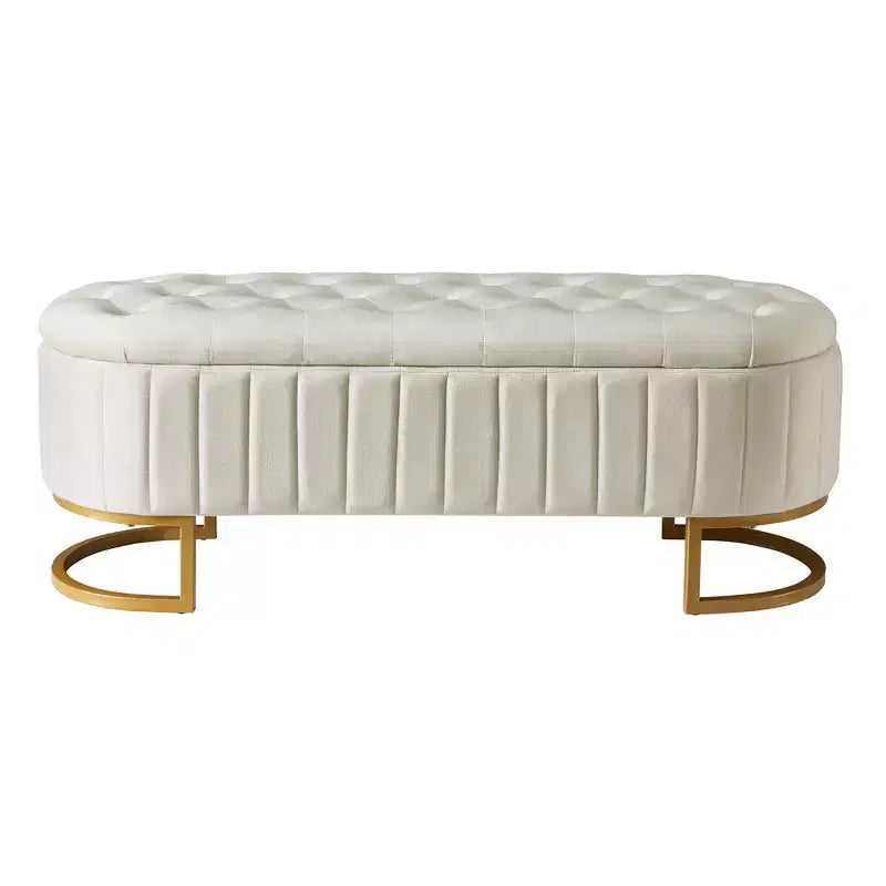 Banc de rangement élégant rembourré avec capitonnage, banc d'entrée avec pieds en métal, banc de bout de lit facile à assembler pour chambre à coucher