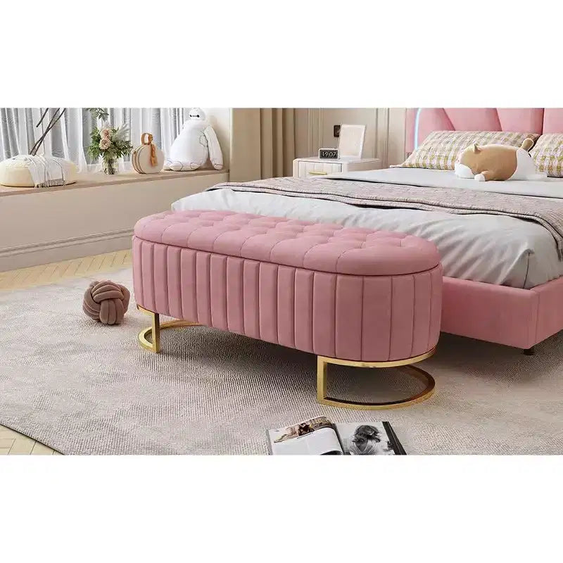 Banc de rangement élégant rembourré avec capitonnage, banc d'entrée avec pieds en métal, banc de bout de lit facile à assembler pour chambre à coucher