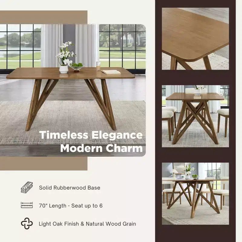 Table à manger de 178 cm, pieds croisés type trépied