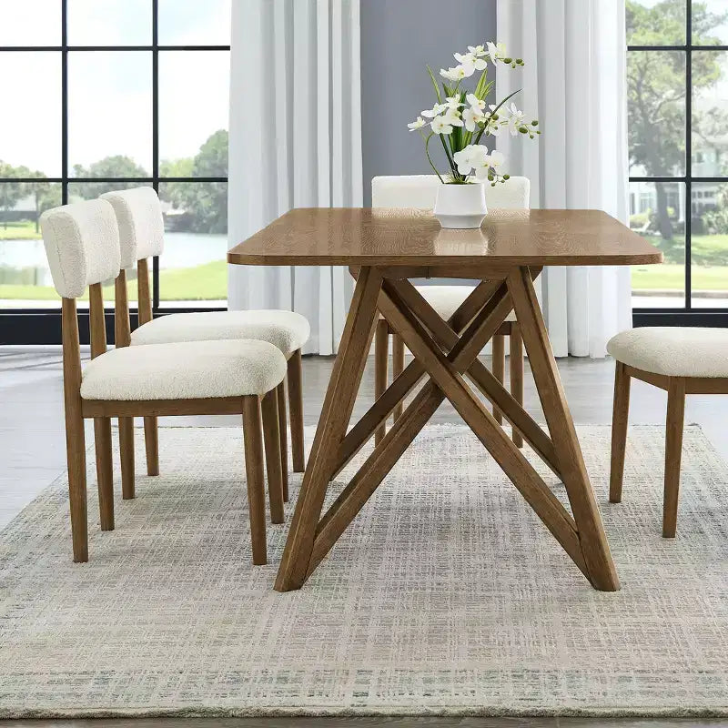 Table à manger de 178 cm, pieds croisés type trépied