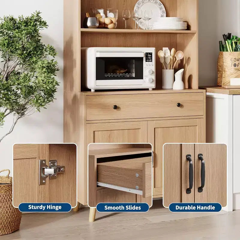 72,4 Bibliothèque autoportante en bois avec rangement, Grande étagère avec portes et tiroirs, Étagère de présentation pour salon, bureau, chambre, cuisine