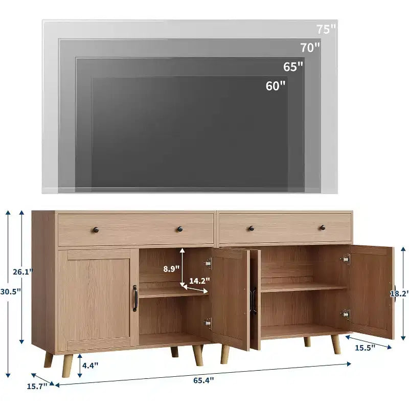 72,4 Bibliothèque autoportante en bois avec rangement, Grande étagère avec portes et tiroirs, Étagère de présentation pour salon, bureau, chambre, cuisine