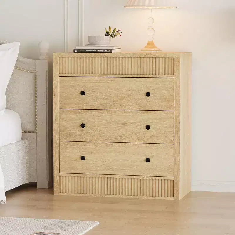 3 Drawer Dresser for Bedroom, 31.5 Wide Fluted Chest of Drawers, Modern Wooden Nightstand Storage Cabinet for Kids Room, Hallway, Living Room
