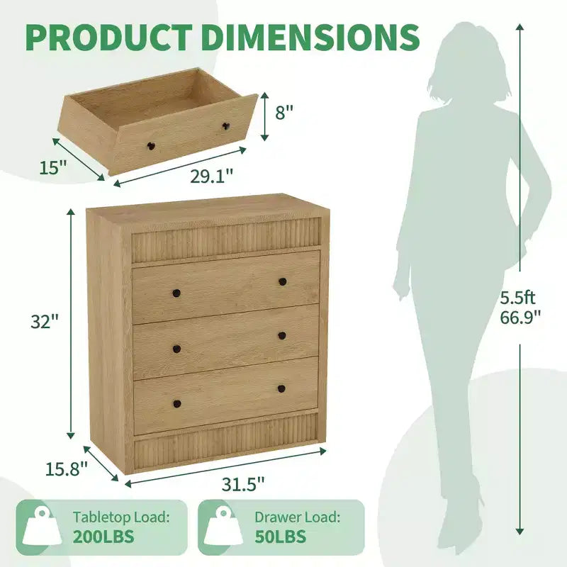 Commode à 3 tiroirs pour chambre à coucher, commode cannelée de 80 cm de large, table de chevet moderne en bois pour chambre d'enfants, couloir, salon