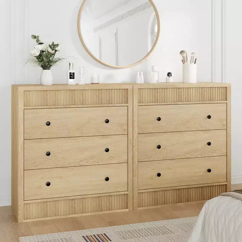 Commode à 3 tiroirs pour chambre à coucher, commode cannelée de 80 cm de large, table de chevet moderne en bois pour chambre d'enfants, couloir, salon