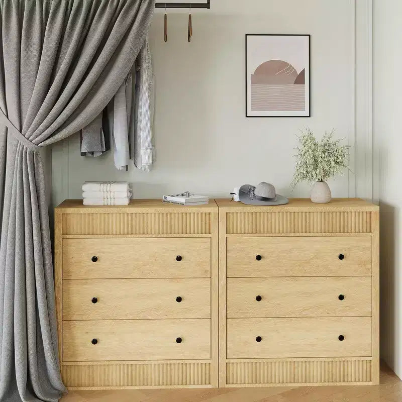 Commode à 3 tiroirs pour chambre à coucher, commode cannelée de 80 cm de large, table de chevet moderne en bois pour chambre d'enfants, couloir, salon