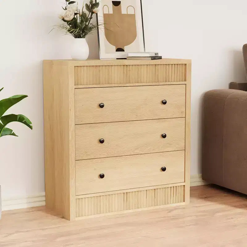 Commode à 3 tiroirs pour chambre à coucher, commode cannelée de 80 cm de large, table de chevet moderne en bois pour chambre d'enfants, couloir, salon