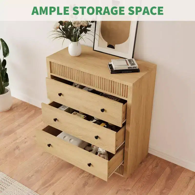 Commode à 3 tiroirs pour chambre à coucher, commode cannelée de 80 cm de large, table de chevet moderne en bois pour chambre d'enfants, couloir, salon
