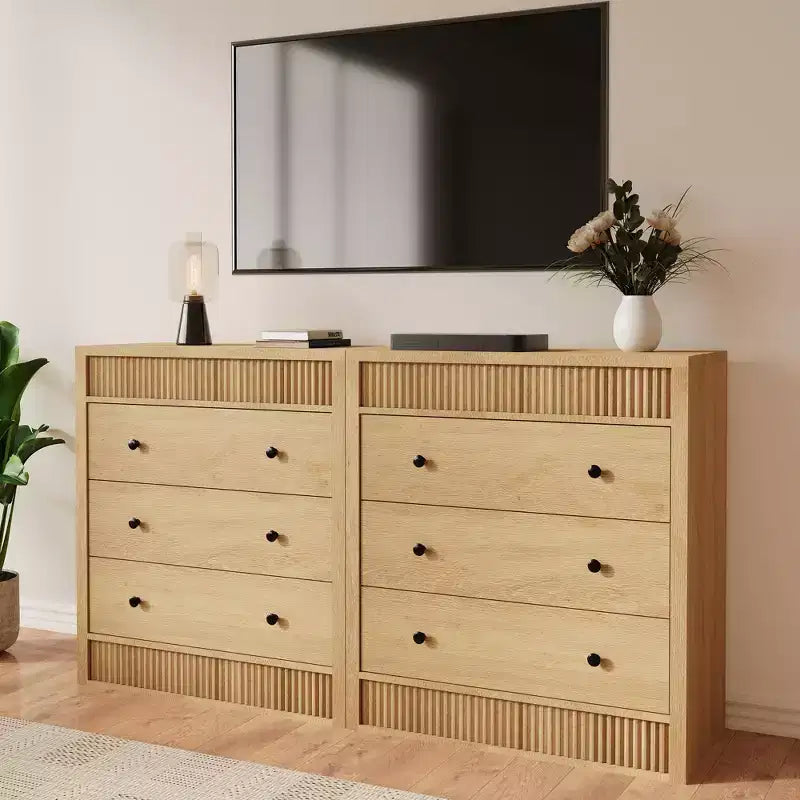 Commode à 3 tiroirs pour chambre à coucher, commode cannelée de 80 cm de large, table de chevet moderne en bois pour chambre d'enfants, couloir, salon
