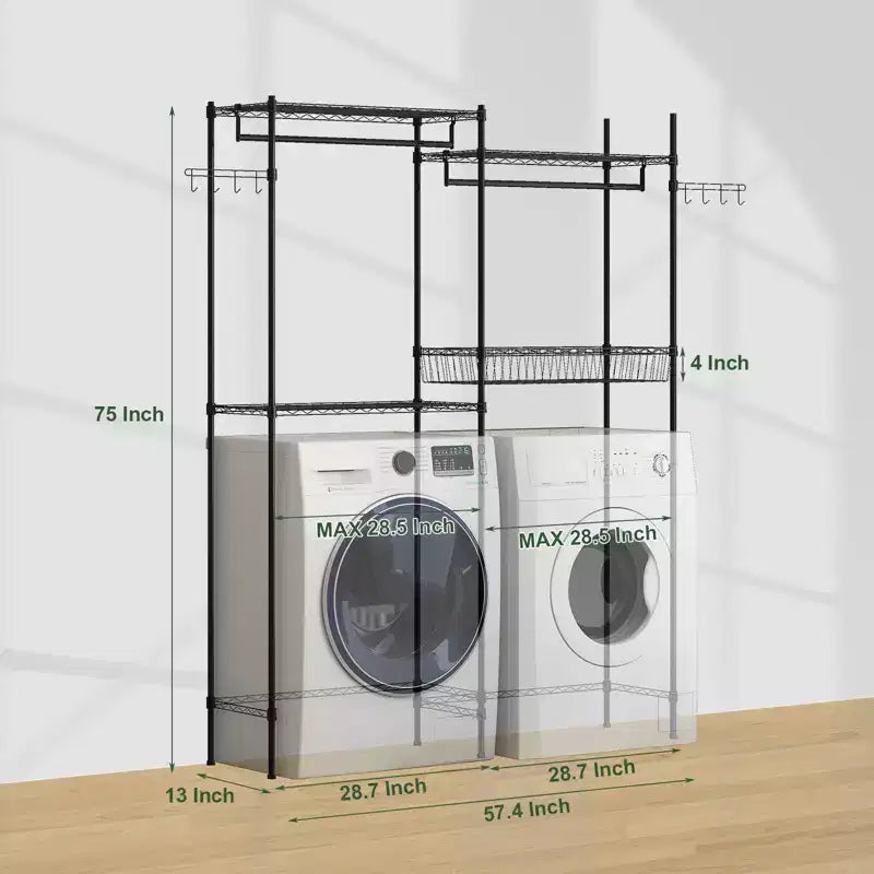 Étagères au-dessus de la laveuse et de la sécheuse, séchoir à linge pour buanderie, étagère de rangement et organisateur, étagères et panier en fil métallique à hauteur réglable