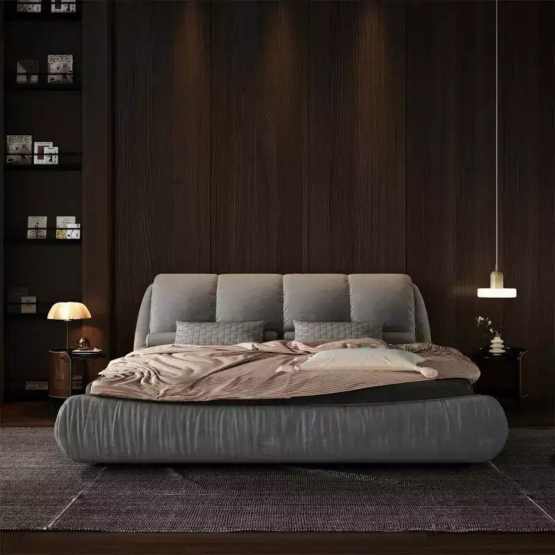 MAYEERTY Queen Size Luxury Upholstered Platform Bed with Oversized Padded Backrset and Solid Wood Frame Gray