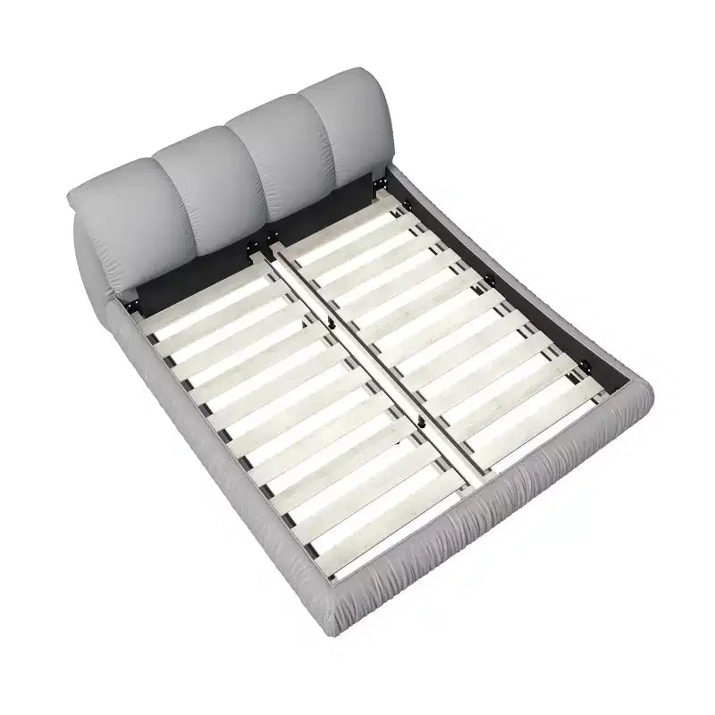 Lit plateforme de luxe rembourré grand lit avec dossier rembourré surdimensionné et cadre en bois massif gris