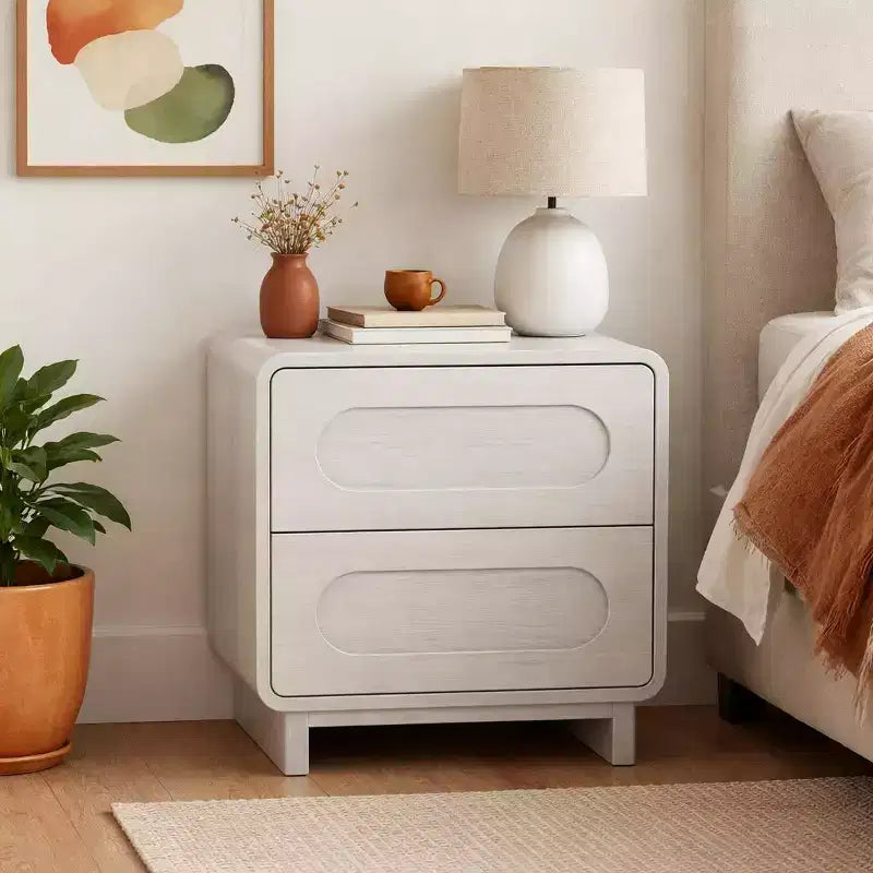 Table de chevet moderne à 2 tiroirs en bois avec ouverture par pression