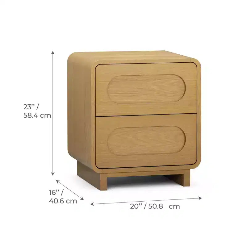 Table de chevet moderne à 2 tiroirs en bois avec ouverture par pression