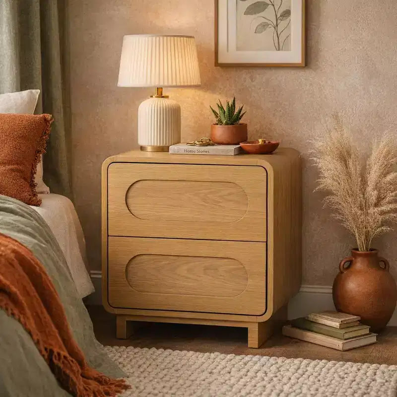 Table de chevet moderne à 2 tiroirs en bois avec ouverture par pression