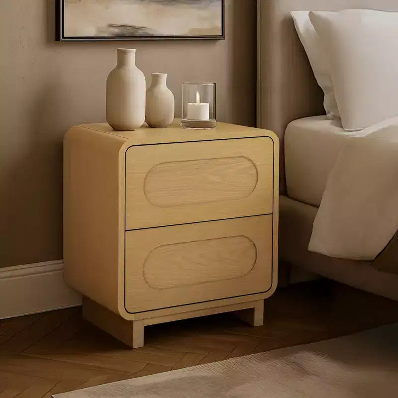 Table de chevet moderne à 2 tiroirs en bois avec ouverture par pression