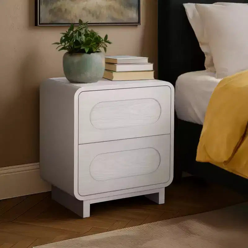 Table de chevet moderne à 2 tiroirs en bois avec ouverture par pression