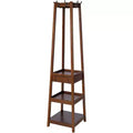 eHemco 70.2 H Wooden Coat Rack Stand with 8 Hooks, 3 Storage Shelves and Drawer, Heavy Duty Hall Tree, Coffee