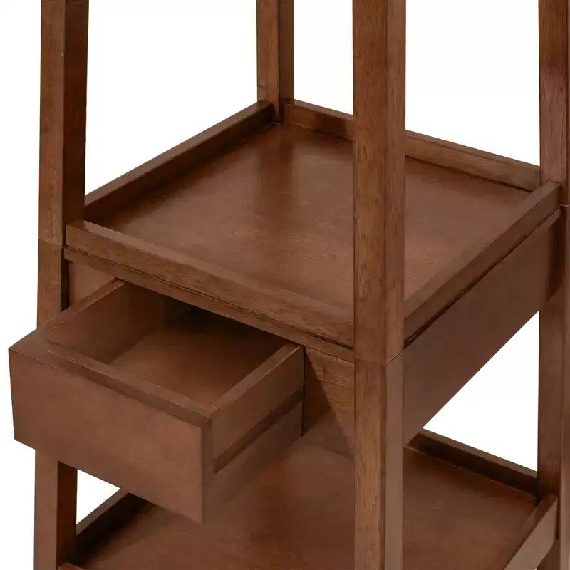 Porte-manteau en bois de 178,3 cm de haut avec 8 crochets, 3 étagères de rangement et un tiroir, arbre d'entrée robuste, café