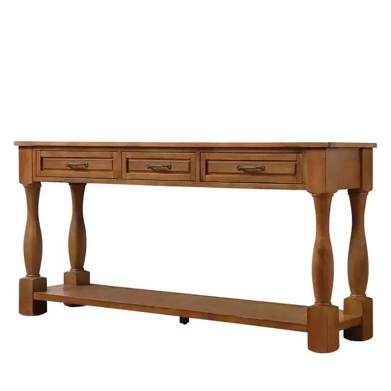 63 Inch Wood Console Table, Solid Wood Frame Hallway Sofa Table with 3 Drawers for Entryway Living Room