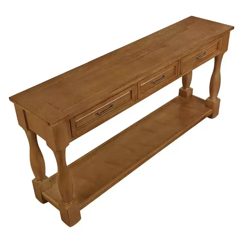 Table console en bois de 63 pouces, table de canapé d'entrée en bois massif avec 3 tiroirs pour couloir et salon