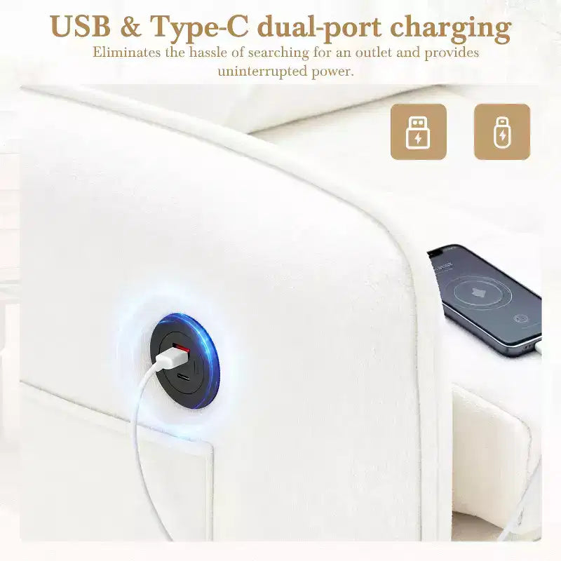 Canapé-lit convertible 3-en-1 en chenille avec lit simple gigogne, ports de chargement USB et poches de rangement