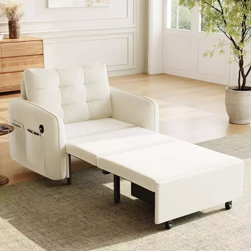 GDFStudio Baird Modern 80 Chenille 3-in-1 Convertible Sofa Bed with Pull-Out Single Bed, USB Charging Ports and Storage Pockets