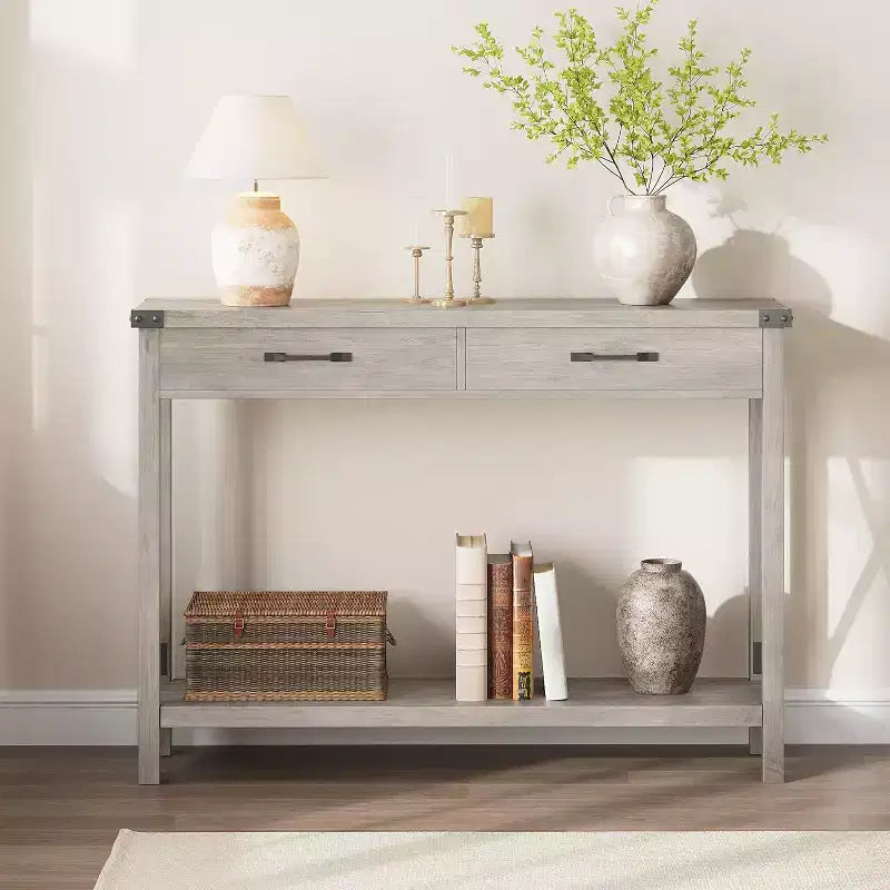 Console, table de canapé étroite de ferme rustique pour couloir ou entrée, console d'appoint en bois avec cadre en métal pour salon ou derrière le canapé