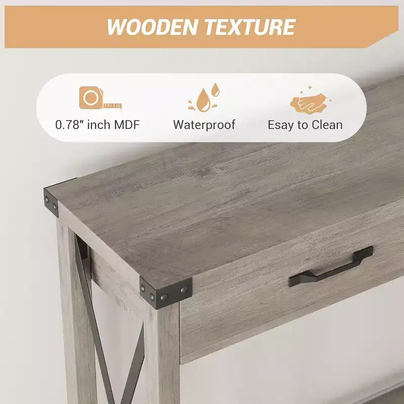 Console, table de canapé étroite de ferme rustique pour couloir ou entrée, console d'appoint en bois avec cadre en métal pour salon ou derrière le canapé