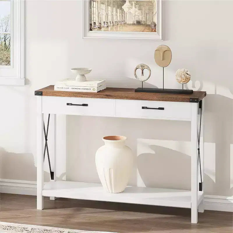 Console, table de canapé étroite de ferme rustique pour couloir ou entrée, console d'appoint en bois avec cadre en métal pour salon ou derrière le canapé