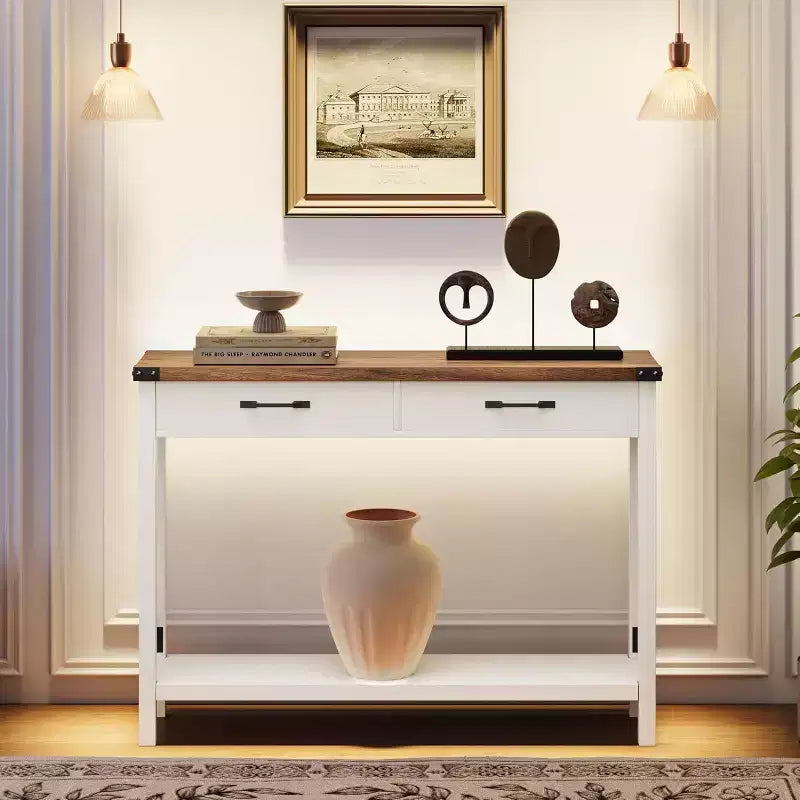 Console, table de canapé étroite de ferme rustique pour couloir ou entrée, console d'appoint en bois avec cadre en métal pour salon ou derrière le canapé